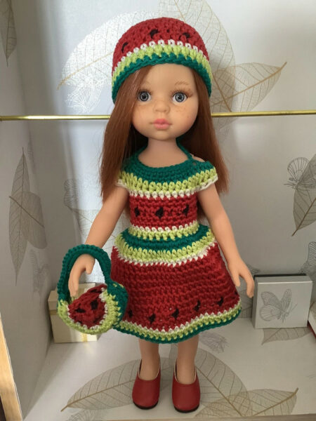 OLNOE CREATIONS - Créations Originales Au Crochet Réalisées En Provence - Poupée Las Amigas Paola Reina Pastèque