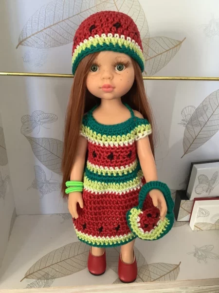 OLNOE CREATIONS - créations originales au crochet réalisées en Provence - poupée Las Amigas Paola Reina Cristi Pastèque
