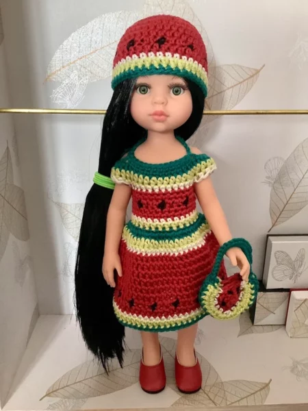 OLNOE CREATIONS - créations originales au crochet réalisées en Provence - poupée Las Amigas Paola Reina Carina Pastèque