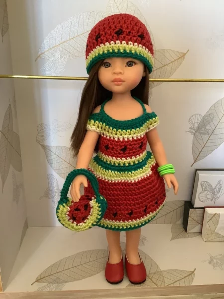 OLNOE CREATIONS - créations originales au crochet réalisées en Provence - poupée Las Amigas Paola Reina Mali Pastèque